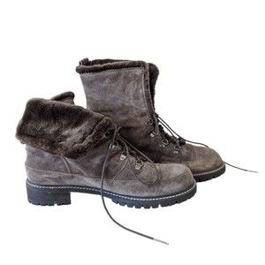 STUART WEITZMAN Boots Womens Size 10 Brown Luge Faux Fur Lace Up Suede Combat